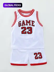 Two-Piece Set Boy's Basketball Jersey Set, Contrast Binding Sporty Design Sleeveless Basketball Vest & Shorts, Summer Clothes for Kids Outdoor Sports, Sleeveless Jerseys Boys, Sports Clothing Set