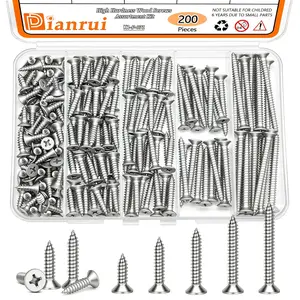 Dianrui 200PCS #8 Wood Screws Kit – 304 Stainless Steel Phillips Drive Sheet Metal Screws Assortment