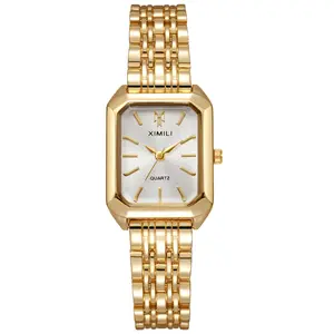 Luxury Ladies Fashion Quartz Watch Simple Scale Square Quality Gold Plated Women Watches Business,Gift with Box