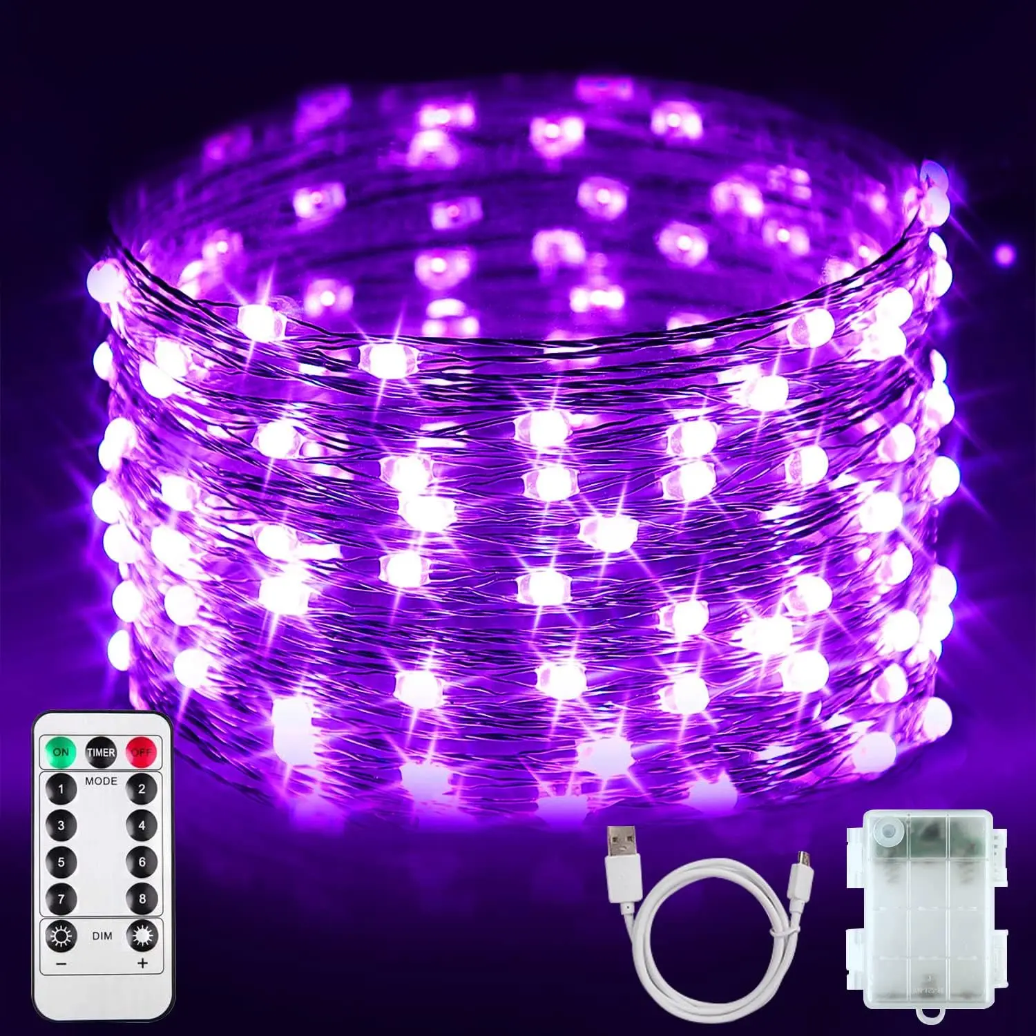 Battery Operated LED UV Black Lights, 16.5ft 50 Units 2835 LED UV Lamp Beads 8 Modes Flexible Blacklight Fairy St Lights with Remote for Fluorescent Party Stage Body Paint ween Decor