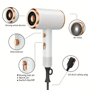 Ionic Hair Dryer with Diffuser, 2 Speeds, 3 & Cooling Buttons, for Straight & Curly Hair, 1600W, US Plug, Brushed Motor, Ideal for Home, Travel & Salon Use, Portable Electric Hair Drye