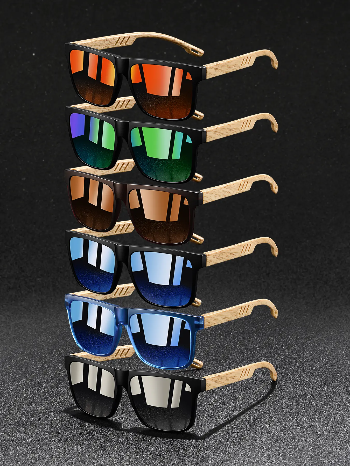 6 pairs of fashionable retro imitation wood grain square glasses,adopt lightweight and durable PC frame,minimally stylish neutral casual glasses,the perfect gift for your partner