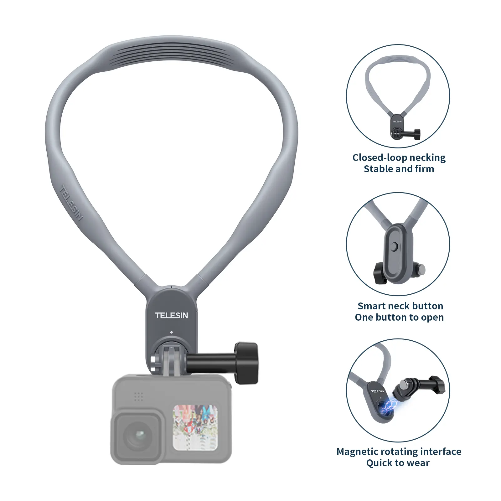 CAMOLO Magnetic Neck Holder Mount, POV Quick Release Mount, for GoPro Hero 12 11 10 9 8 7 DJI Osmo