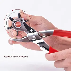 Leather Hole Punch,9" Belt Hole Puncher for Leather Heavy Duty, 6 Size Revolving Leather Belt Hand Hole Puncher