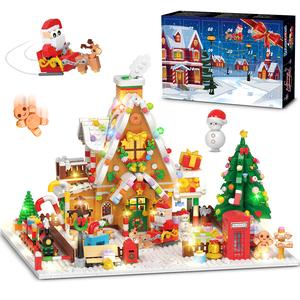 Advent Calendar 2025 Gingerbread House Mini Building Set with Lights, 24 Days Christmas Countdown Building Block Kit with Xmas Tree Train, Holiday Gift Toy for Adults Teens Girls Boys Ages 10+ Santa Figures Combo