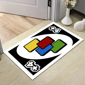 UNO +4 Wild Card Doormat – Bold Retro Game Card Design Featuring Colorful Blocks & +4 Symbols, Non-Slip Entryway Rug, Perfect for Board Game & UNO Enthusiasts