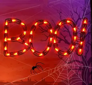 LAMPHOME 16'' Halloween Decorations Window Silhouette Holiday Displays, Light Up Window Lights, Lighted Boo for Party Home Tabletop Ornaments