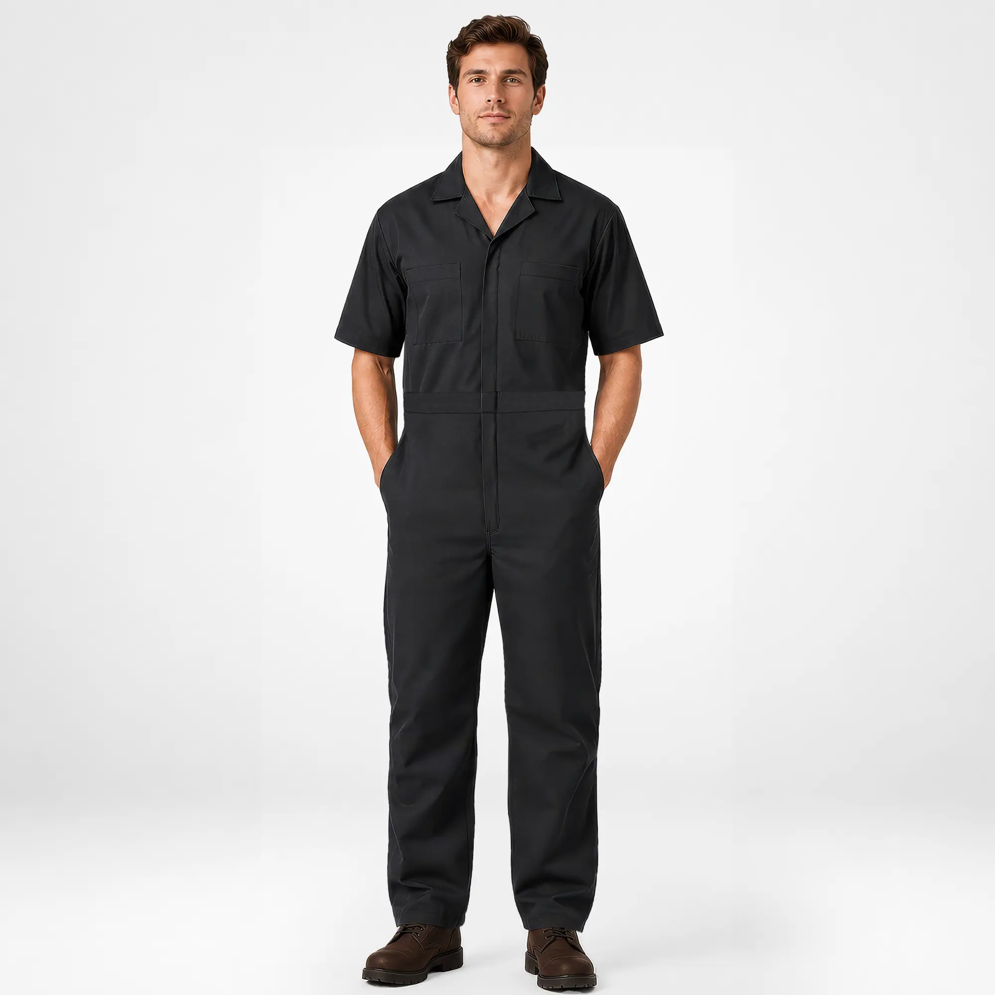 NY Threads Men's Breathable Polycotton Mechanic Workwear Coveralls - Short Sleeve Regular Fit Jumpsuit with Zipper, Pockets, Menswear Uniforms, Multi-Pocket Design Coveralls