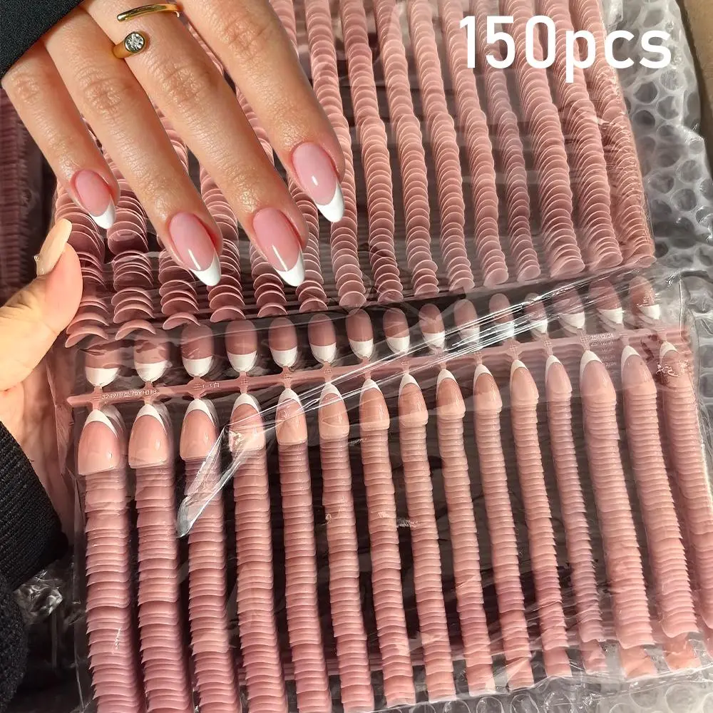 150pcs/Bag White French Tips Fake Nails S/M/L Classic Minimalist Style French Fake Nail Tips Solid Color Wearable Press on Nails