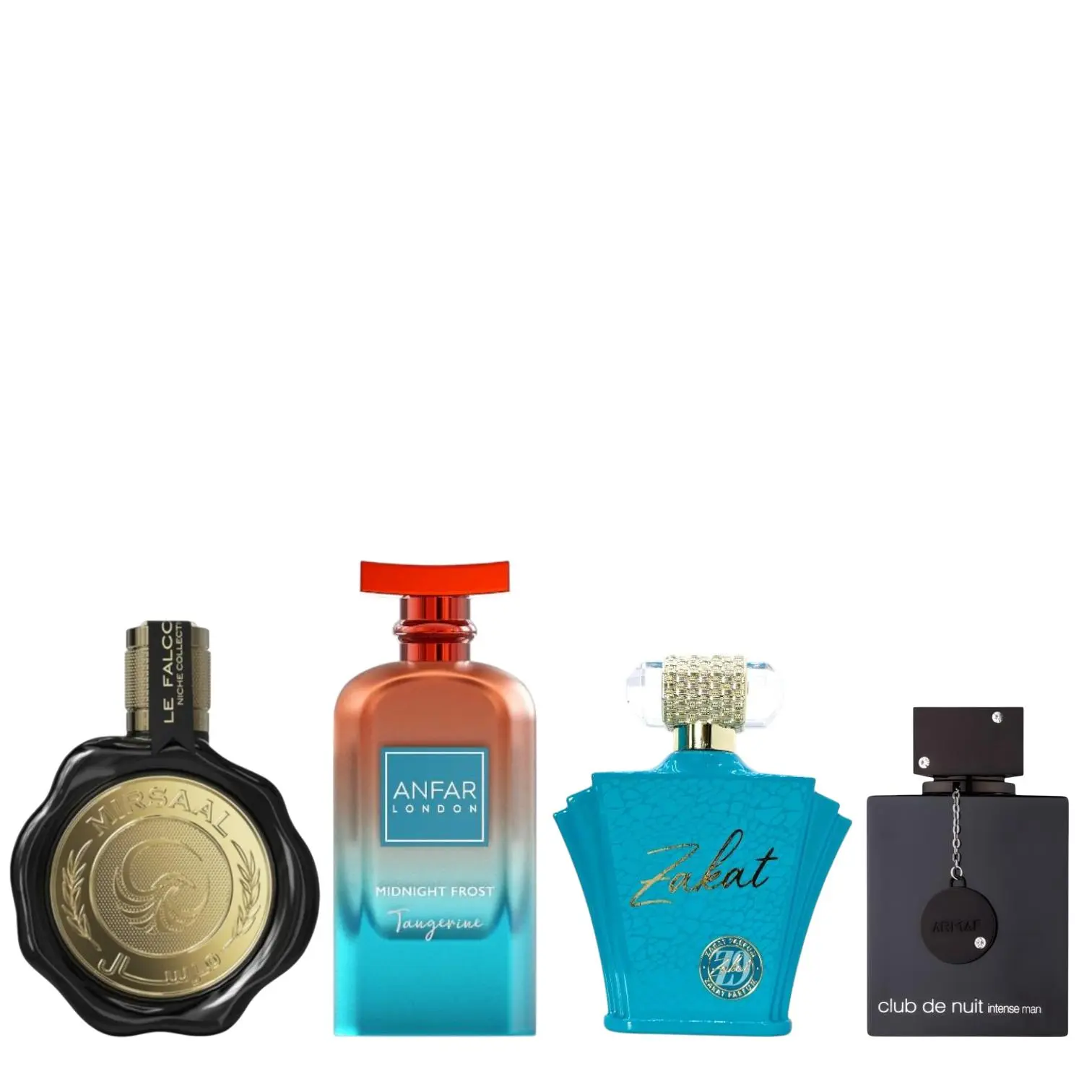 Oudlash Bundle | Le Falcone Mirsaal Valentine + Anfar London Midnight Frost Tangerine + Armaf Club De Nuit Man + Zakat Z9 | Unisex Fragrance | 100ML - 3.4 Oz | Eau De Parfum | Mint- Lemon, Apple, and Blackcurrant