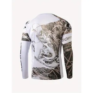 High Performance Fishing Shirt for Men - Soft, Breathable Polyester with Raglan Sleeves, Round Neck, and Unique Fish & Camouflage Pattern - Ideal for All Seasons, Fishing Apparel | Camouflage Fishing Shirt | Stretchable Material