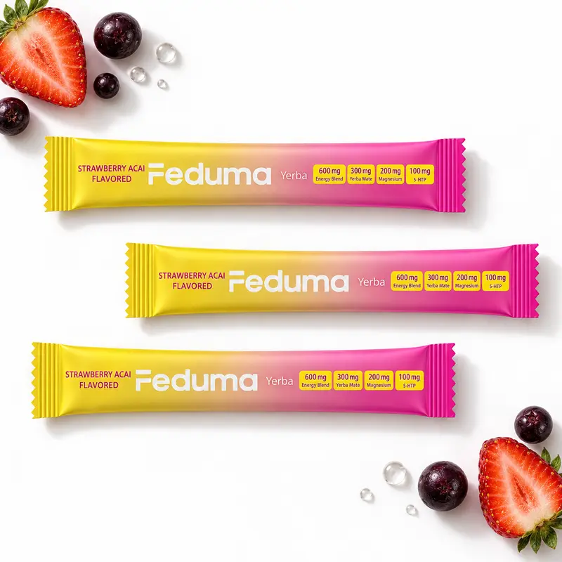 Feduma Happy Cleaner Advanced Dietary Supplement Powder Sticks - All-Natural Berry Powdered Drink Mix, Strawberry Acai Yerba Mate, Berberine Chromium Energy Blend, 24-Month Shelf Life, Mix in Water/Yogurt/Smoothies, Blendable 30-Serving Tidy Format
