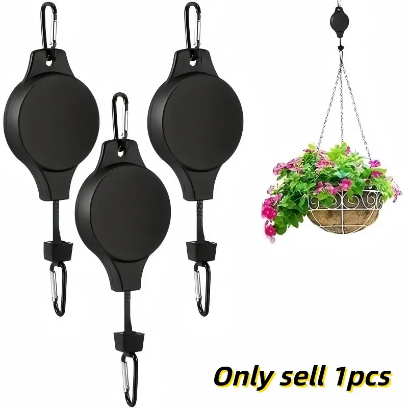 Adjustable Height Plant Hook, Indoor Outdoor Garden Hook, Wheel Pulley Clothes Rack, Suitable for Baskets, Pots, Bird Feeders