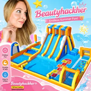 【Beautyhackher Exclusive】Inflatable Water Slide for Big Kids,950W Air Blower, 20.07x15.91FT, 12 in 1 Bounce House, 3 Long Slides, Digital Springboard, Climbing Wall, Basketball&Football Rim, Splash Pool,Water Cannon