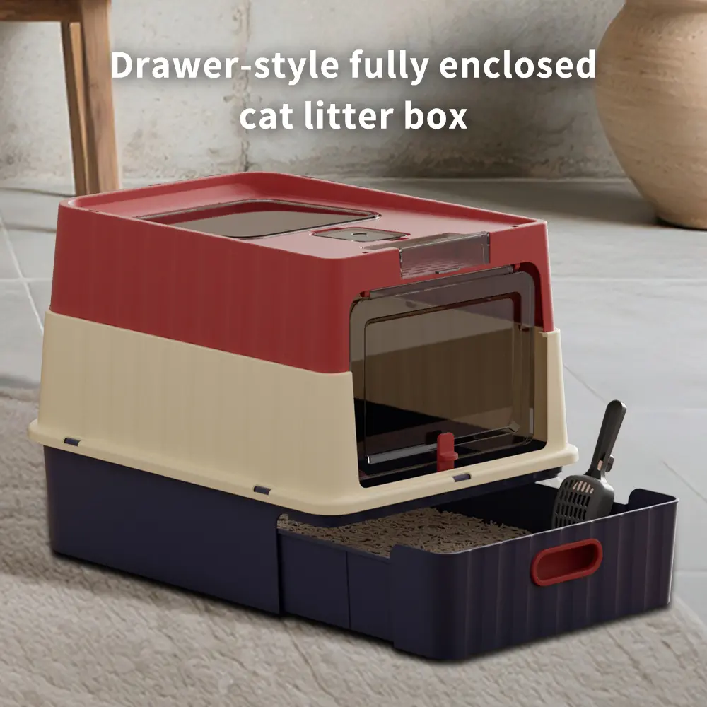 Drawer-Style Fully Enclosed Cat Litter Box, Large Anti-Splashing Cat Litter Box with Lid, Odor Control Cat Toilet for Indoor Cats