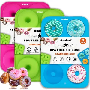3 Pack Donut Pan Silicone Baking Mold, Just Pop Out! Non-Stick Doughnuts Baking Pans BPA Free for 6 Full-Size Donuts, Muffin, Cake Biscuit Bagels - Oven & Dishwasher Safe (Multicolor)