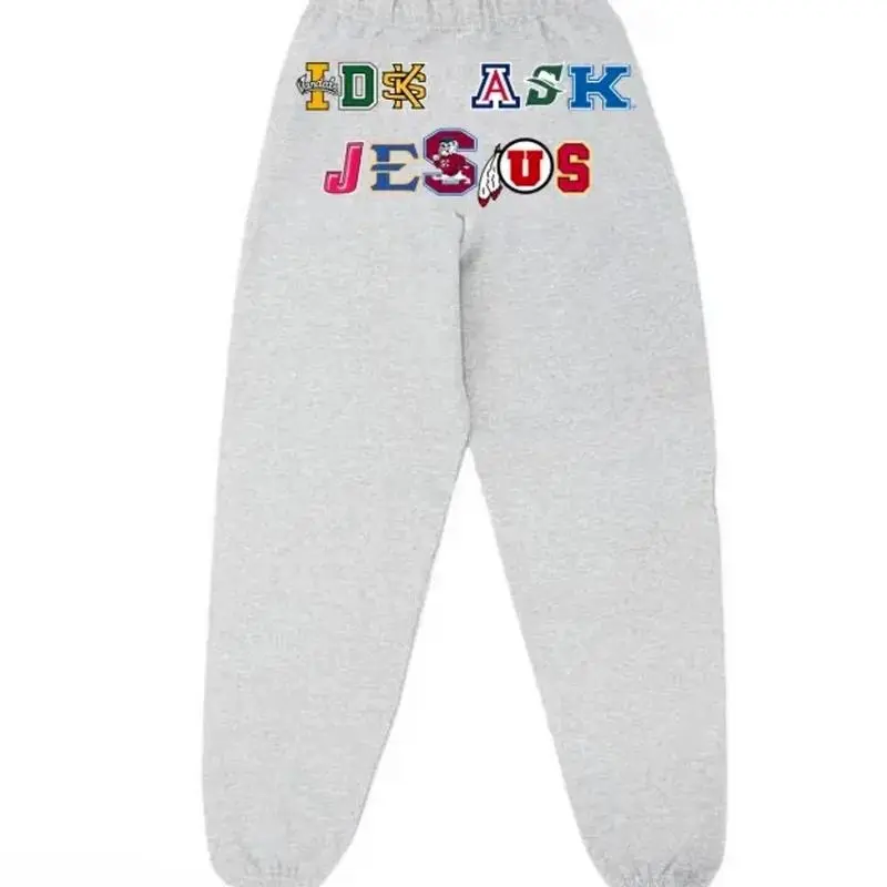 “IDK ASK JESUS” Football College Sweatpants V2, Unisex Streetwear Joggers, Vintage Varsity Style Pants, Trendy Christian Outfit, Everyday Casual Fit, Cotton Graphic Casual Sweatpant
