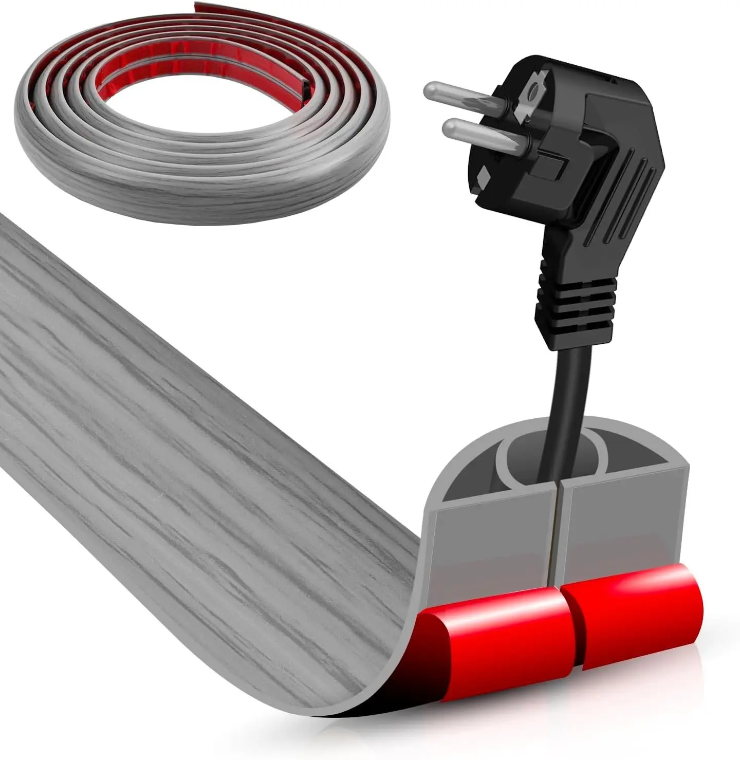 Floor Cord Cover Self Adhesive Cable Hider 10FT Cable Management Extension Strip Protector for Wires Prevent Cable Trips for Offices Gyms Exhibitions Cavity 0.39 W x 0.27 H Gray Wood