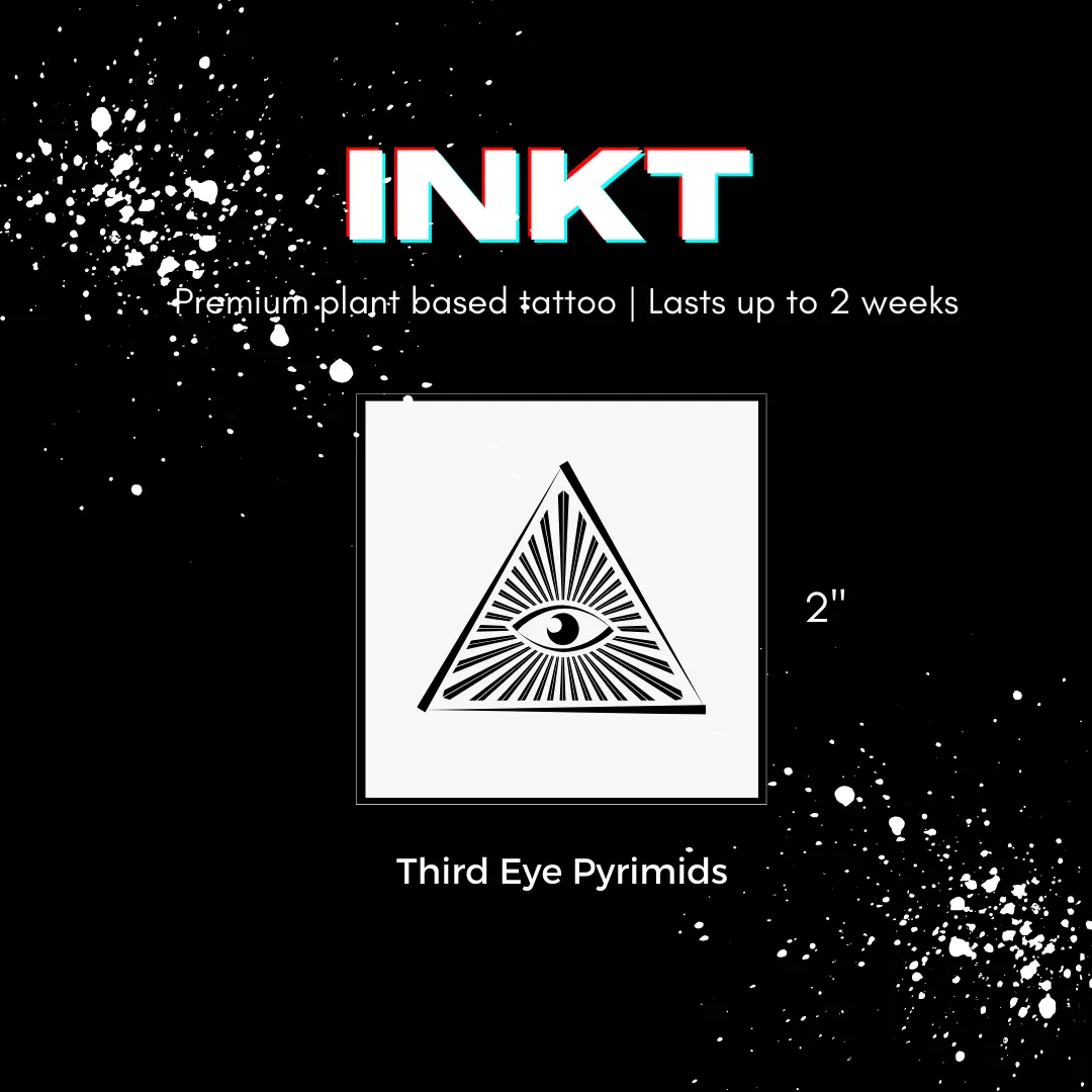 Third Eye Pyramids Tattoo | 2 Week Temporary Tattoo | Plant Based Vegan Tattoo | Pyramid Tattoo | Third Eye Tattoo | Festival Tattoo | Spiritual Tattoo