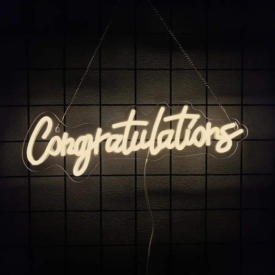Congrats  Neon Light Sign for Wedding Birthday Party Graduation Background Wall Decor Sign Celebration Banquet Light Up Sign  Indoors Warm White Decorative Neon Sign, LED Neon Lights