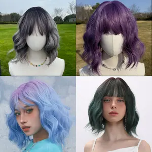 SMILCO/10-inch Short Curly Bob Synthetic Wig with Bangs/SM170-3 Realistic Illusion Hairline