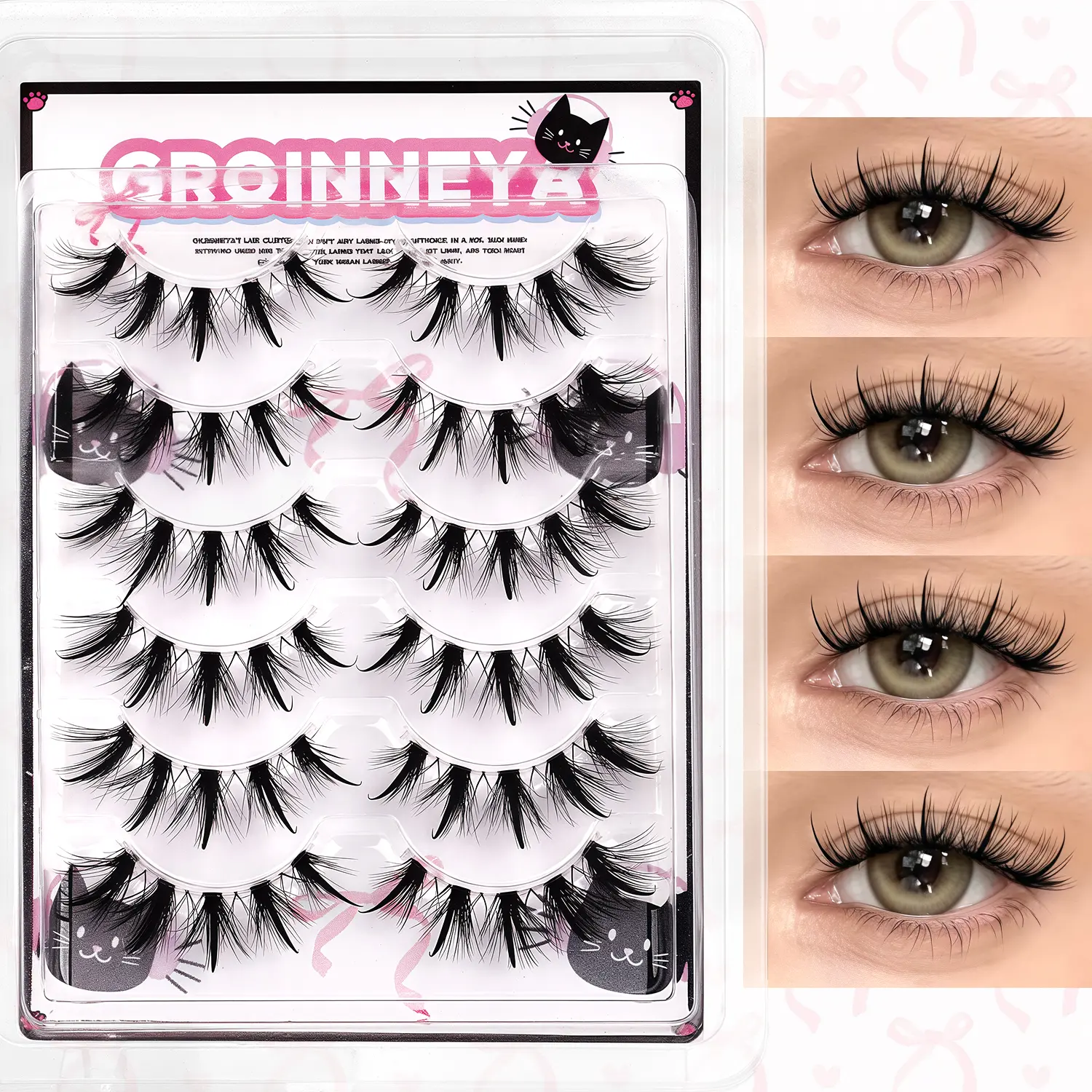 GROINNEYA 6 Pairs Wet Look, Soft Lashes, Universal Lashes, Manga Style, Anime Spiky, Dramatic 5D Wispy Fluffy Faux Mink Synthetic False Eyelashes With Clear Band, Cosmetic Eyelashes, Suitable For Cosplay, Party And Daily Makeup