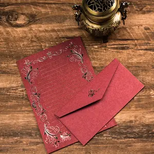 1set Inside paper gold foil letter envelope set Valentine's Day antique love letter form confession Business invitation letterhead Elegant retro style special design writing stationery paper belt