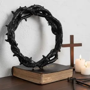 Vintage Resin Thorn Crown Wall Hanging, Gothic Religious Icon with Thorns and Cross Hook, Church Decor, Spiritual Gifts