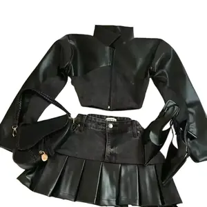 Black Y2K Denium Leather Streetwear