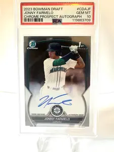 Topps 2023 Bowman Draft Jonny Farmelo Chrome Prospect Autograph Card CDA-JF Gem MT 1st Edition 119863709 PSA Certified Seattle Mariners Outfielder