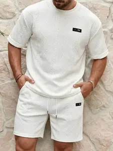 Men's Summer Daily Two-Piece Set Classic Checkered Solid Color Fitness Sports Round Neck Short Sleeve Shorts Home Office Outdoor Urban Trendy Streetwear Casual Youth Campus Retro Versatile Texture Style Personality