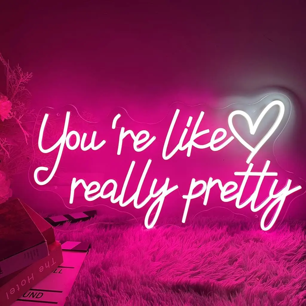USB Powered Neon Sign, Letter Design Wall Decor Hanging Neon Light, Decorative Neon Sign for Home Party Wedding, Room Decor, Home Decor, LED Lights, House Accessories Furniture, Gift for Mum, Room Accessories, Pink, Interior