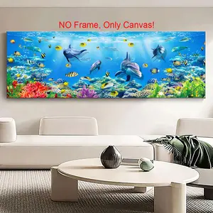 Underwater Scenery Pattern Canvas Poster without Frame, 1 Count Beautiful Fish Pattern Wall Art, Wall Decor for Home Living Room Bedroom Office
