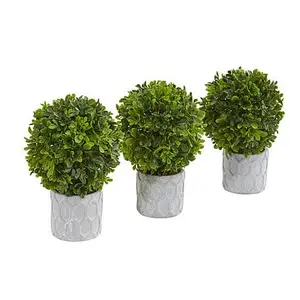 Nearly Natural 9” Boxwood Artificial Mini Topiary 3-Pack