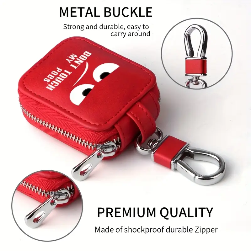 "Don't Touch My Pods" Text Print PU Leather Compact Earbud Carrying Case, Compatible with AirPods, Portable Protective Storage Pouch with Mesh Pocket & Keychain Loop for Daily Carry Wireless Headphones & USB Cables, Bag, Commute, Durable, Sturdy, Zipper,