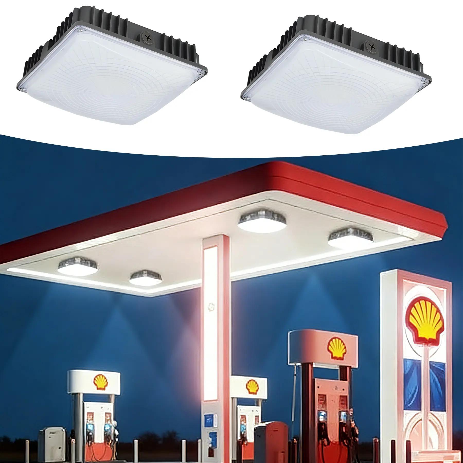 70W LED Canopy Light 2Pack Square Canopy LED Lights 5000K Daylight IP65 Waterproof Gas Station Area Light for Carport Garage Shop Warehouse 100-277VAC ETL Listed