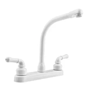212 MAIN DURA FAUCET DFPK210CWT Hi-Rise RV Kitchen Faucet - Brass, Double Handle, Classical Lever, Teapot Handle, Deck Mount Hi-Rise Spout