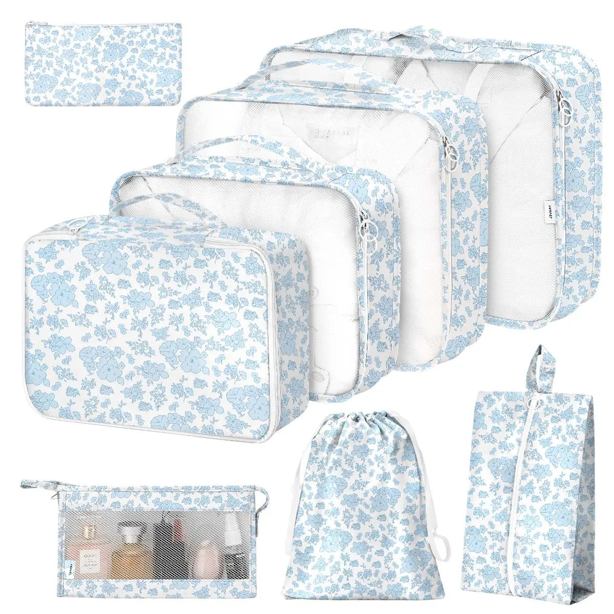 8 Set Portable Travel Storage Bag Set, Travel Clothes Organizer, Travel Cosmetic Storage Bag Set for Clothing & Shoes & Underwear, Perfect for Luggage and Suitcase Packing, Lightweight Travel Organizer Bags for Women & Men， Travel Essentials