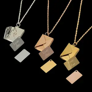 Hot-selling engraved titanium steel envelope love letter pendant necklace, a creative holiday gift for couples, customizable engraved titanium steel couple's necklace, unique design gift for girlfriend or boyfriend, birthday or Valentine's Day gift