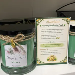 AlizabethNeveah Money Magnet - 12oz Green Soy Wax Candle with Gold Charm & Prosperity Intention for Abundance & Positive Energy