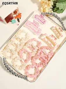 16-piece pink and white sweet girl wind hair accessories combination, including spiral hair ring with gradual change of pink and white, love printing grip clip, the whole is fresh and soft powder blending color, suitable for women's daily modeling