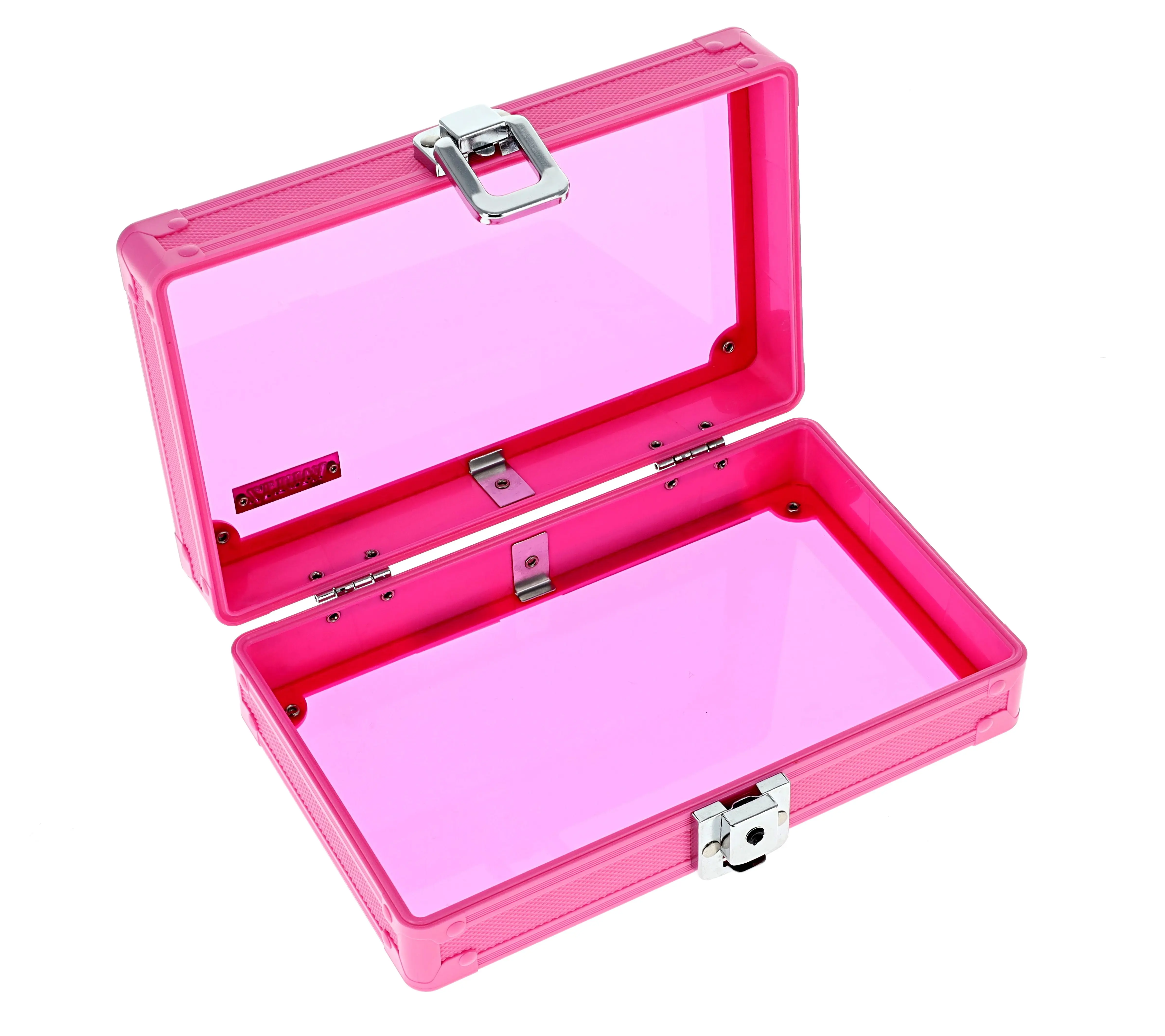 Vaultz Locking Pencil Box Pink Acrylic with Key Lock for Elementary School Supplies, New, VZ06119