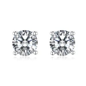 1ct 18K White Gold 4-Prong Setting Round Brilliant Cut Lab-Grown Stud Earrings BZB-XE010002