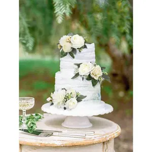 Rinlong 3Pcs White & Sage Cake Flowers Set Cream Decoration Wedding Cake Topper Cake Decorating Supplies