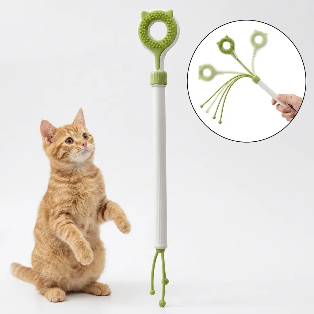 Interactive Cat Feather Telescopic Wand Toy - 6.9" Retractable Indoor Pet Entertainment Tool for Kittens & Cats, Boredom Relief, Energy Release Exercise, Easy Storage, Suction Cup Base Green Gift