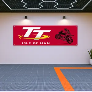 Isle of Man TT Racing Flag Banner 71x24" – Garage Wall Decor, Perfect for Motorcycle Racing Fans