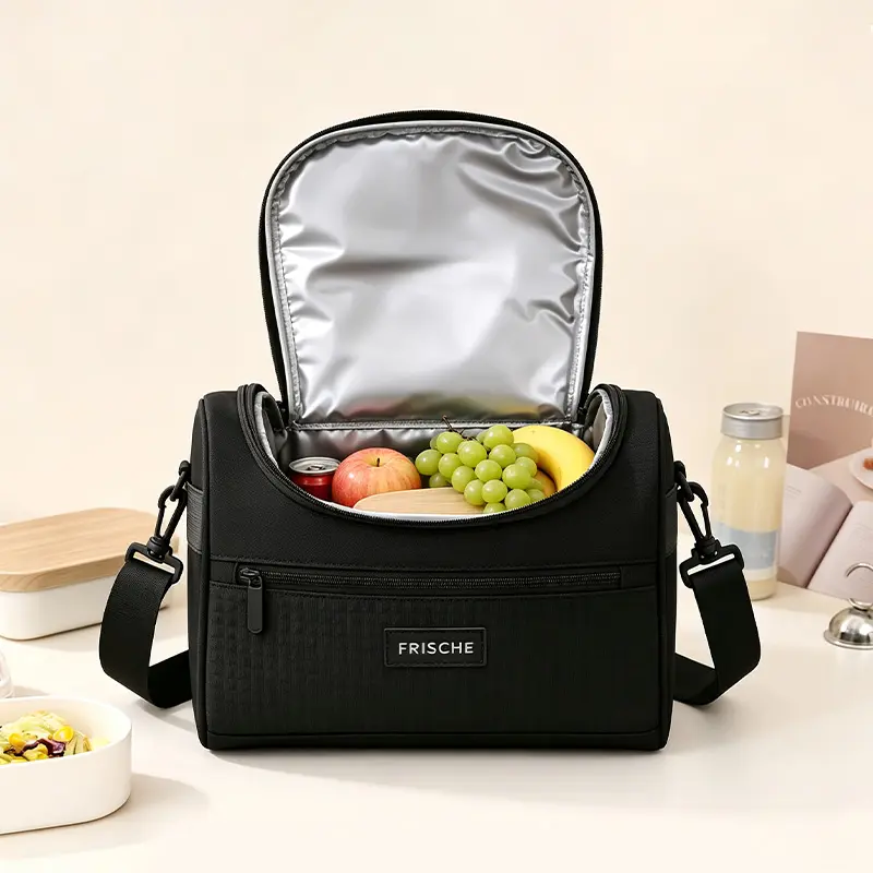Waterproof Cooler Bag, Insulated Lunch Bag for Adults, Thermal PEVA Lining Lunch Bag with Detachable Strap,Reusable Lunch Bag with Front Zipper Pocket