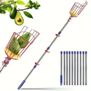 Adjustable Durable Fruit Picker Tool with Integrated Basket, 63-126 Inch Telescopic Length for Easy Harvesting Lemons Apples Guavas Avocados Pears Mangos Oranges