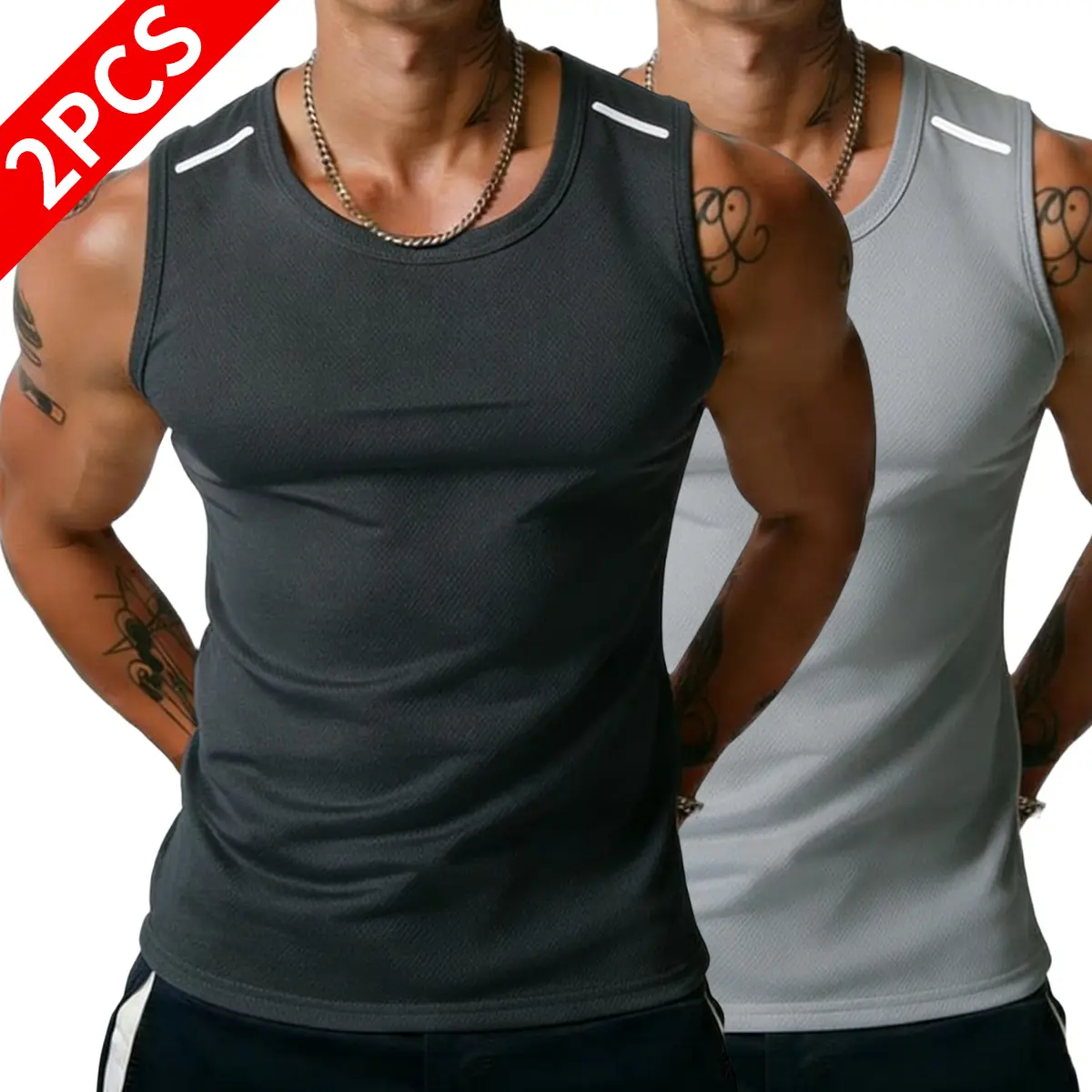 2PCS Men’s Wide-Strap Reflective Striped Vest, High-Stretch Breathable Muscle Tank Top, Heavyweight Drapey Fit Gym and Casual Sleeveless Shirt 2PCS Men’s Wide-Strap Reflective Striped Vest, High-Stretch Breathable Muscle Tank Top, Heavyweight Drapey Fit Gym and Casual Sleeveless Shirt