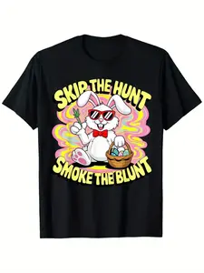 100% Cotton Men's Funny 420 Easter Skip The Hunt Smoke The Blunt Graphic T-Shirt